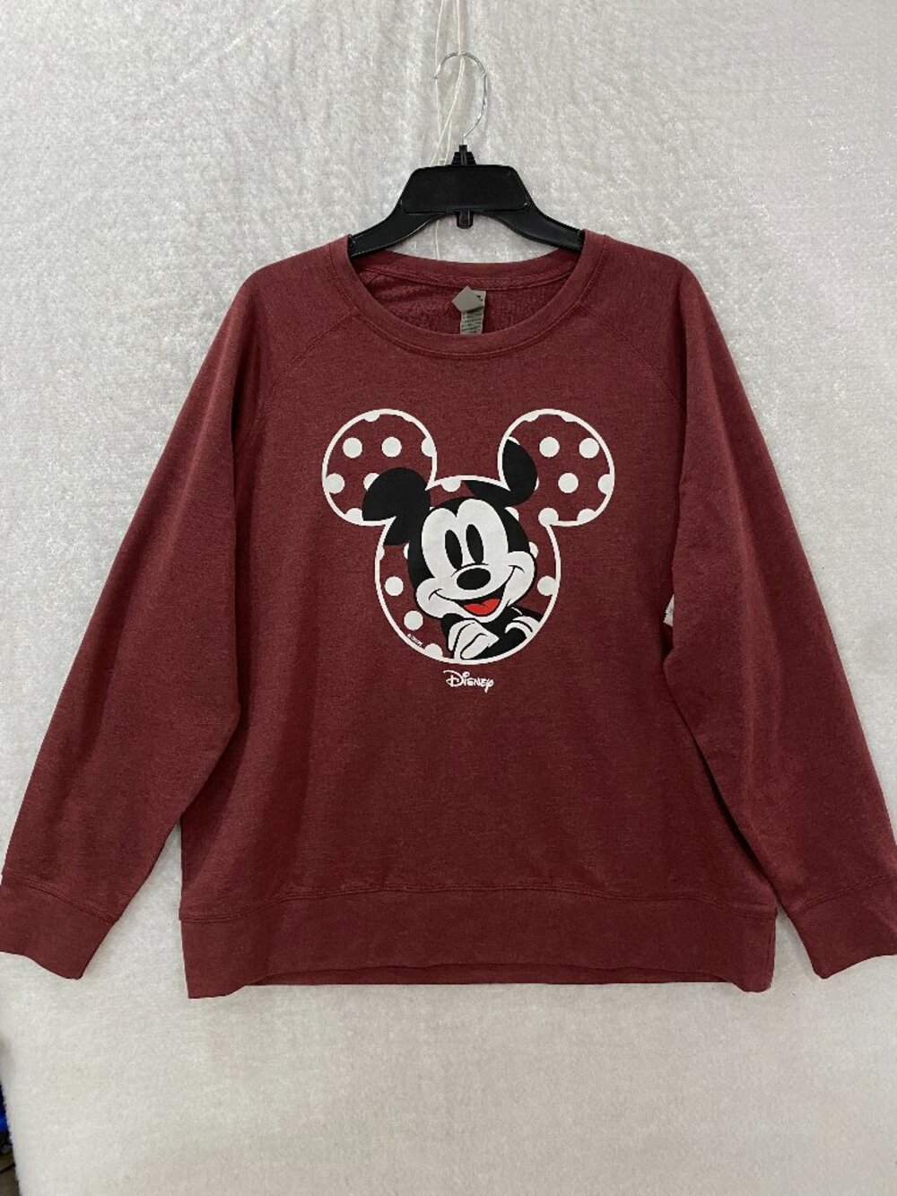 Mickey Mouse Woman's Long Sleeve T-Shirt XL Burgundy Red Medium Weight Knit